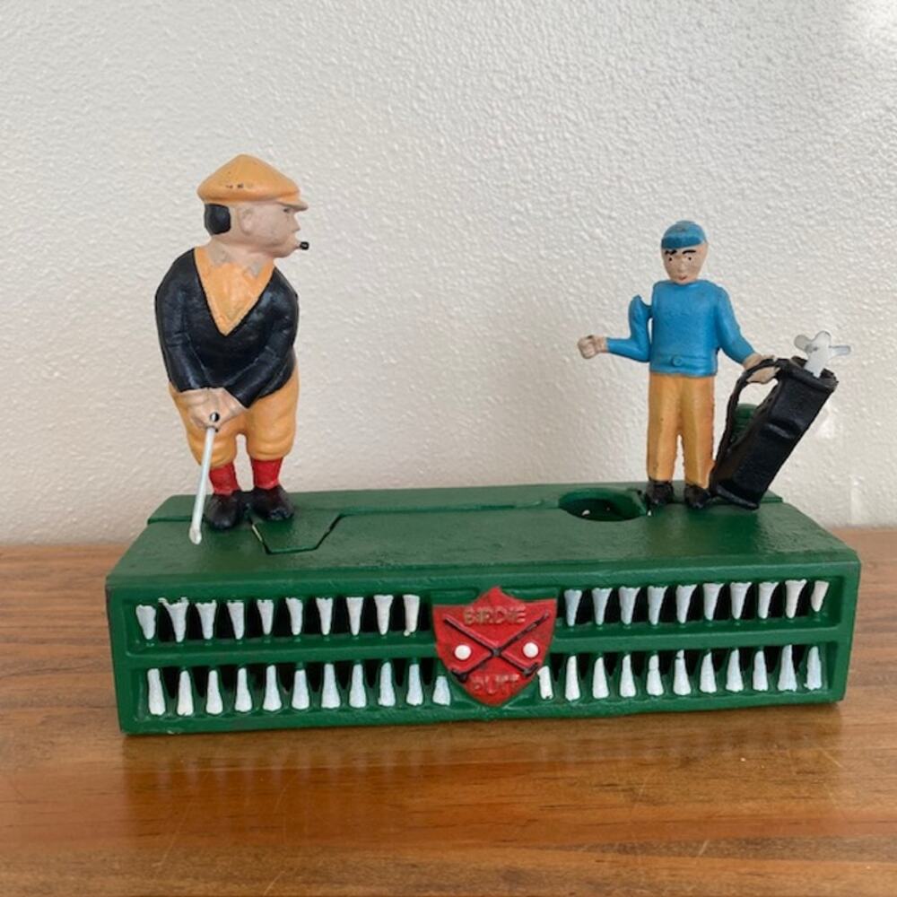 Vintage Cast Iron Reproduction "Birdie Putt" Coin Bank